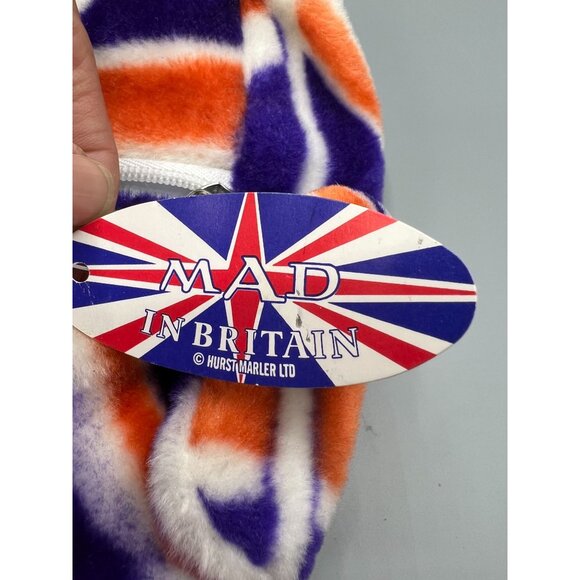Union Jack Plush Backpack Zipper Pocket Small Pom Pom Key Ring Adjustable - Picture 2 of 16